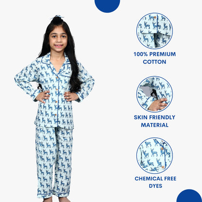 Blue Reindeer Kids Unisex Night Suit Set