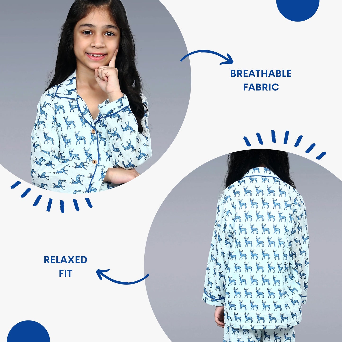 Blue Reindeer Kids Unisex Night Suit Set
