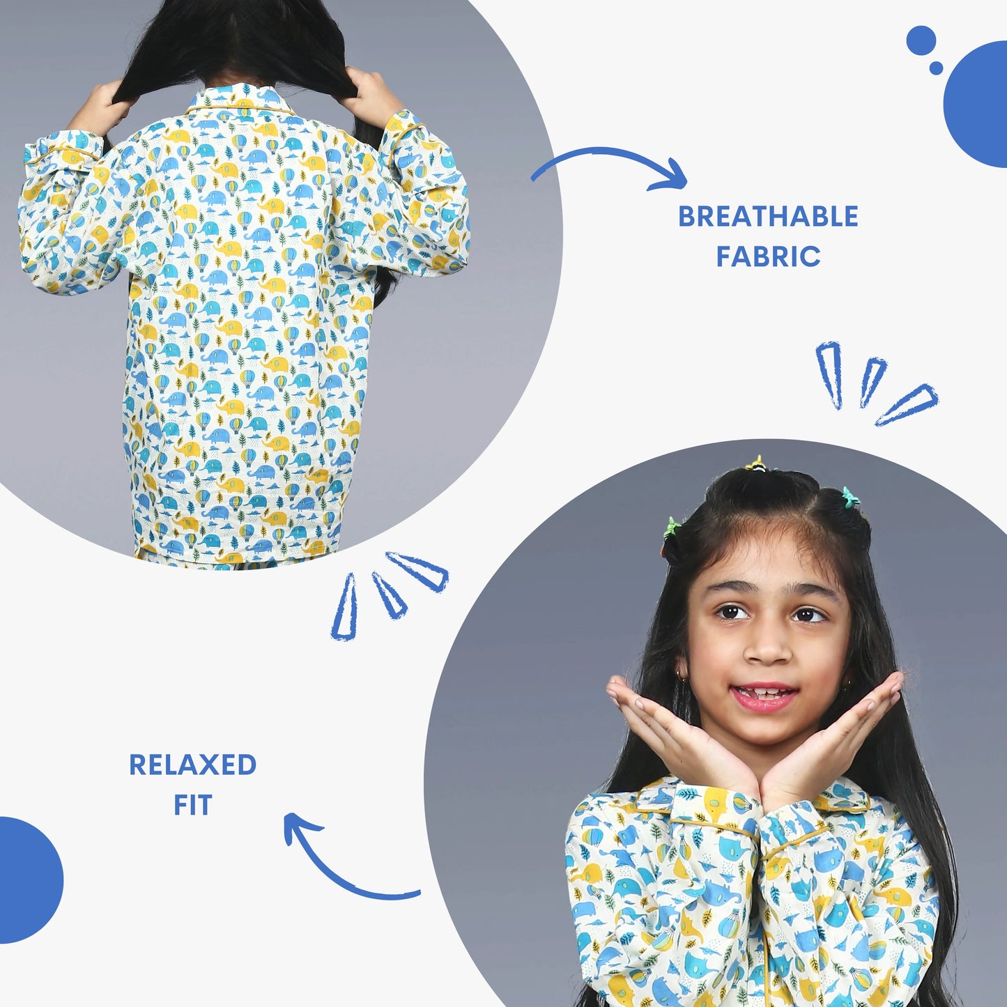 Rainy Day Elephants Kids Unisex Night Suit Set