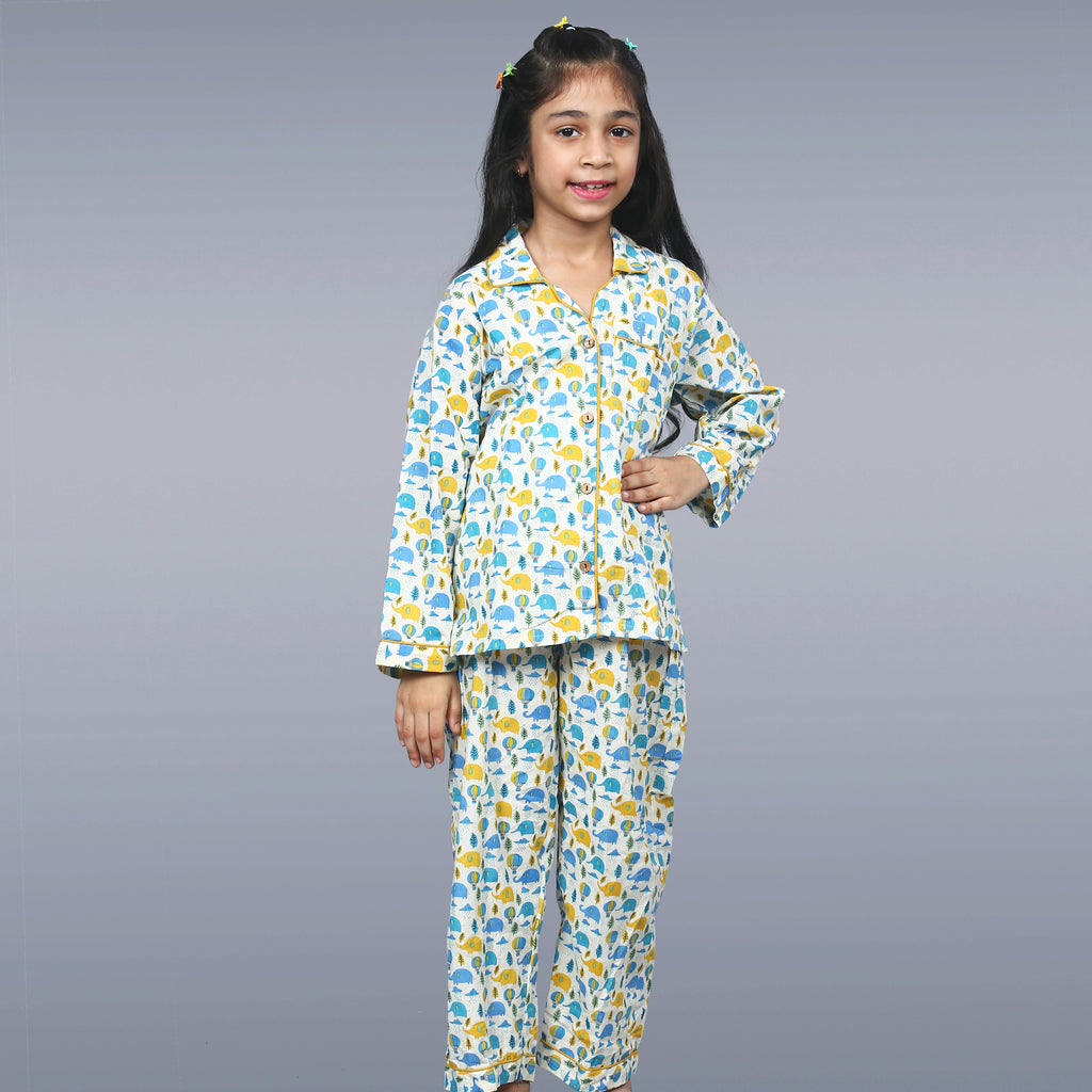 Rainy Day Elephants Kids Unisex Night Suit Set