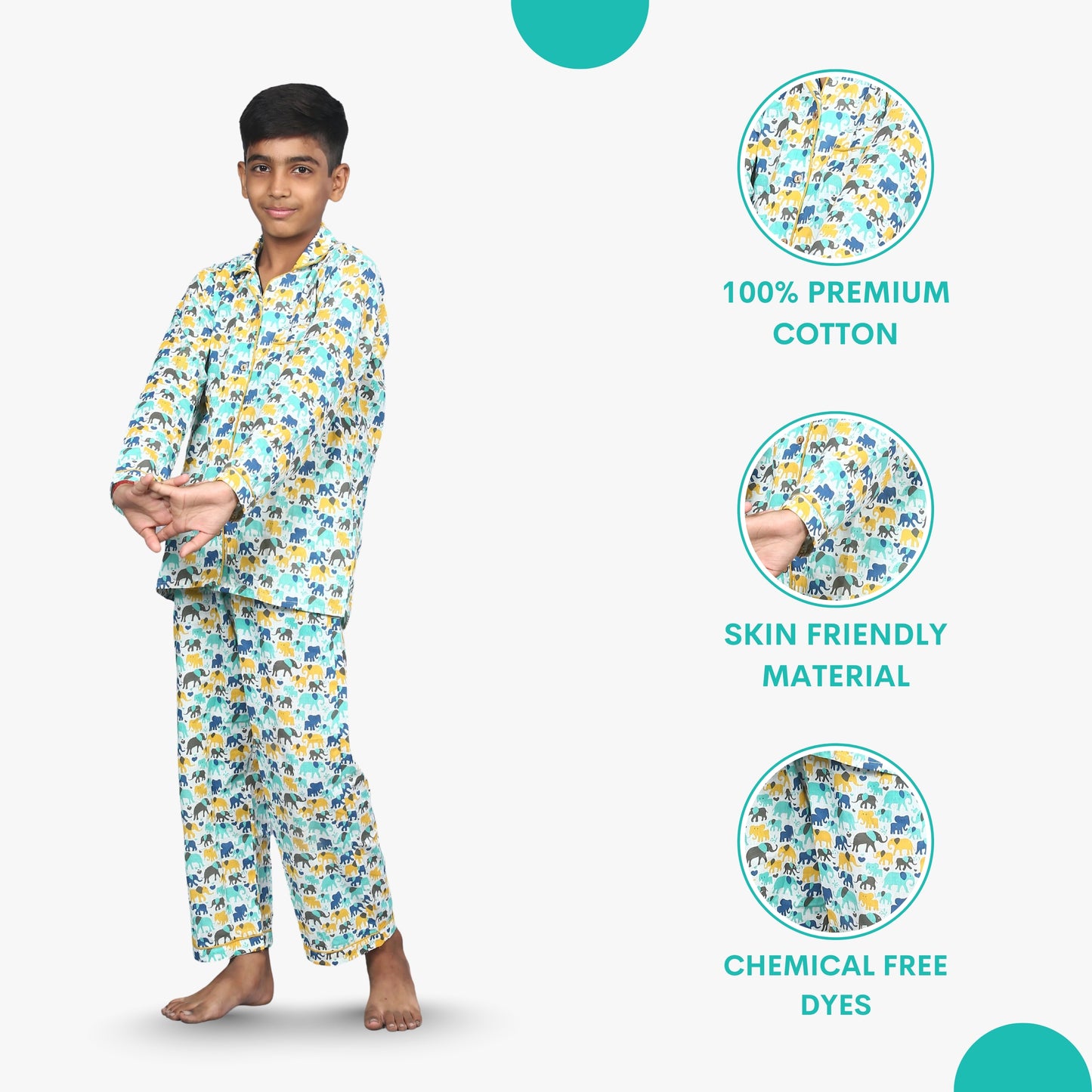 Colourful Elephants Kids Unisex Night Suit Set