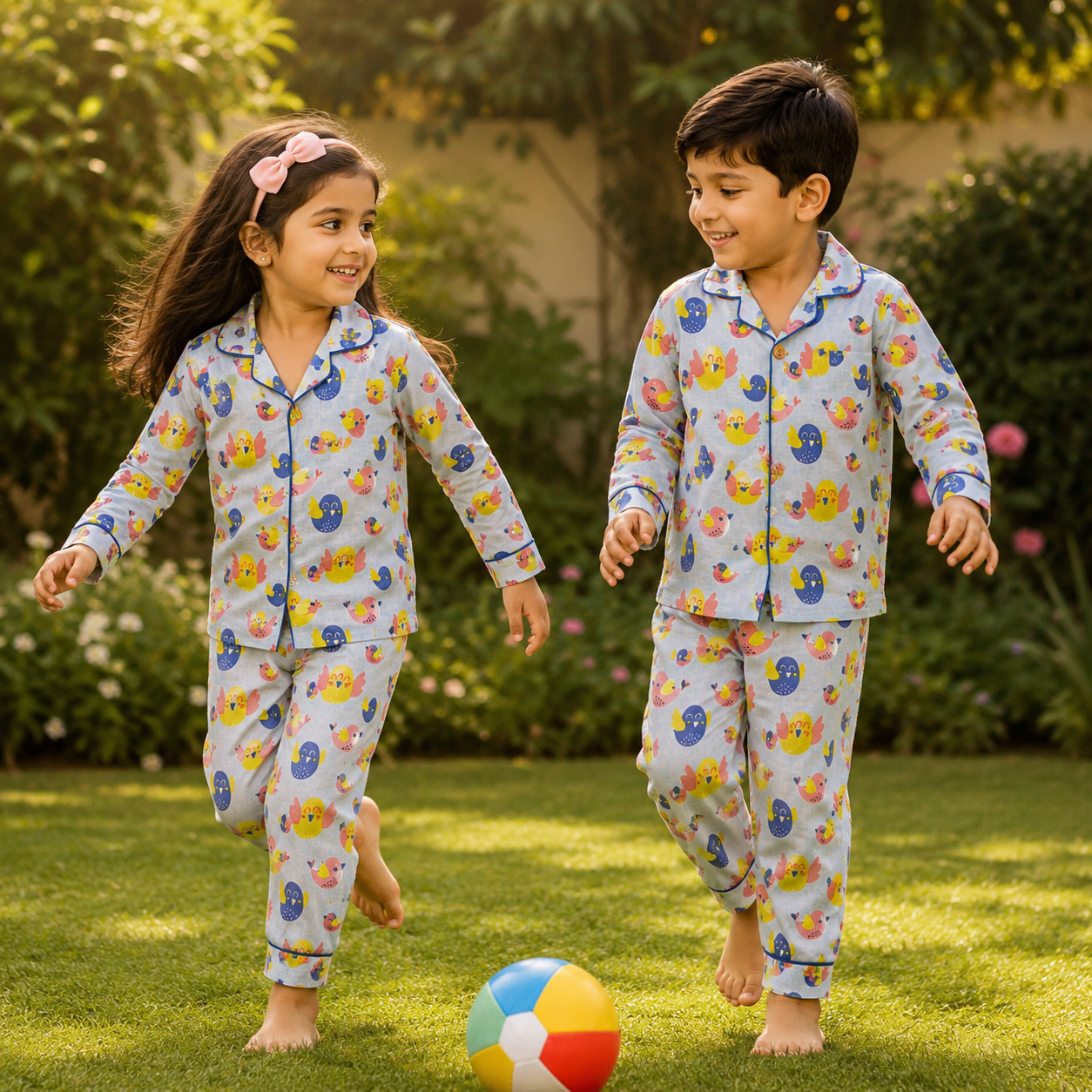Chirpy Birds Kids Unisex Collar Night Suit