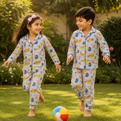 Chirpy Birds Kids Unisex Collar Night Suit