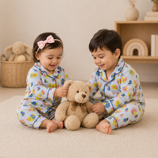 Chirpy Birds Kids Unisex Collar Night Suit