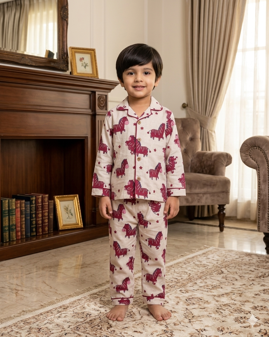 Zebra Glow Kids Unisex Collar Night Suit