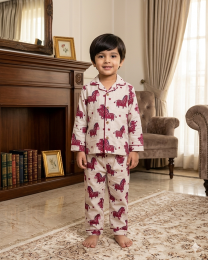Zebra Glow Kids Unisex Collar Night Suit