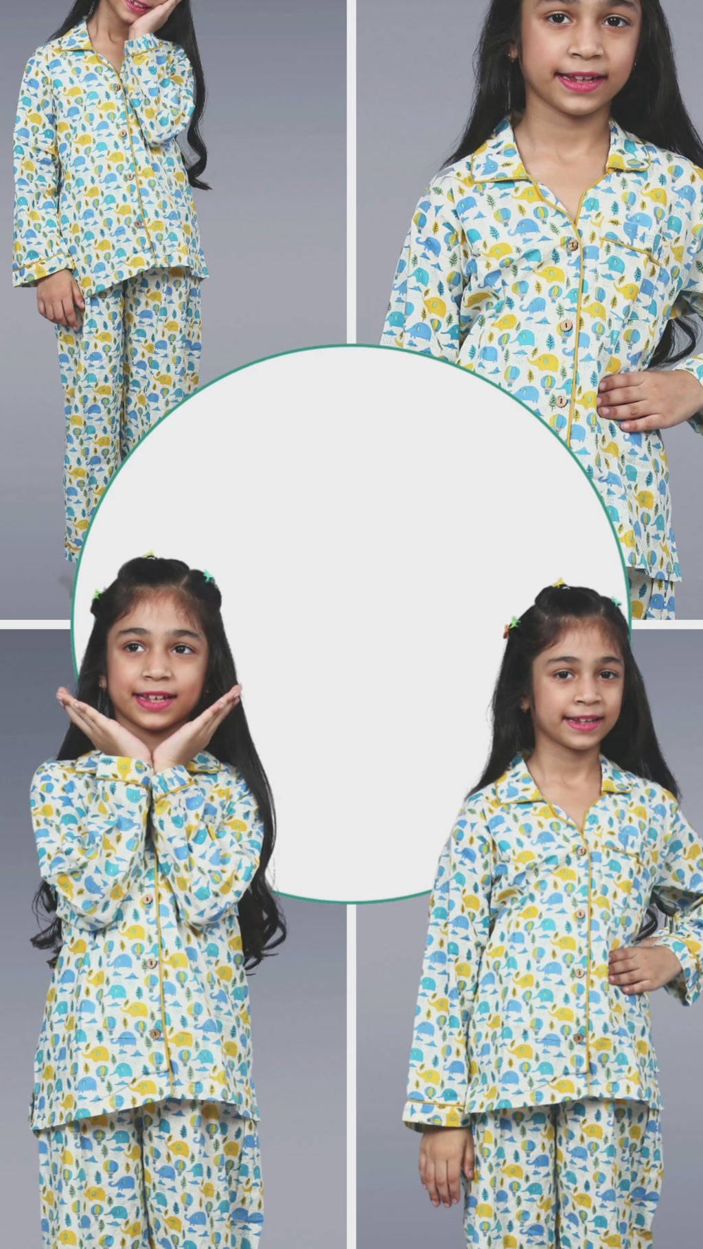 Rainy Day Elephants Kids Unisex Night Suit Set