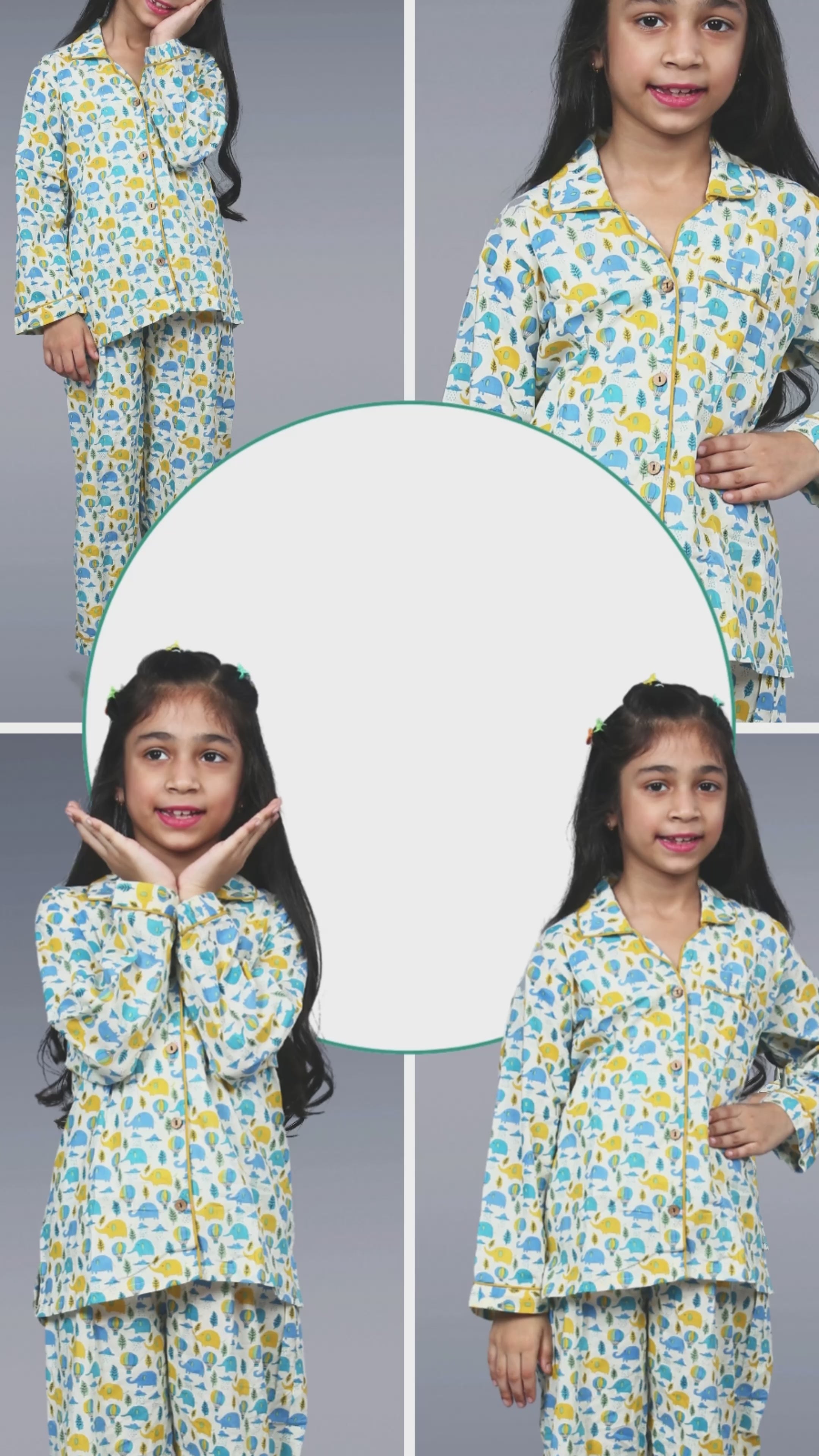 Rainy Day Elephants Kids Unisex Night Suit Set